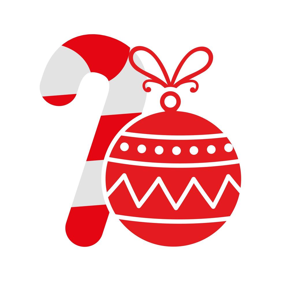 Boule de Noël avec l'icône isolé de décoration de canne vecteur