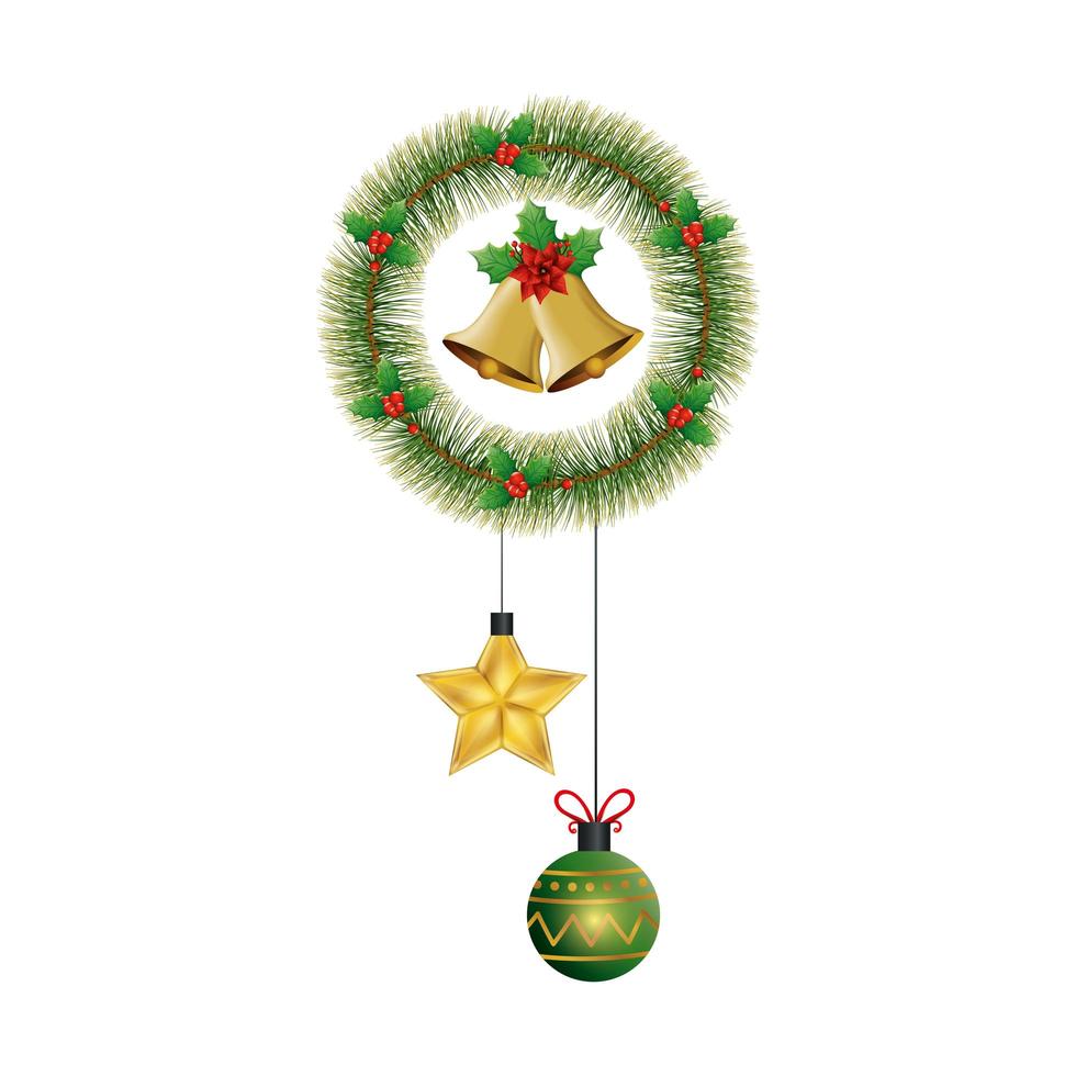 couronne de feuilles tropicales pour noël avec décoration suspendue vecteur