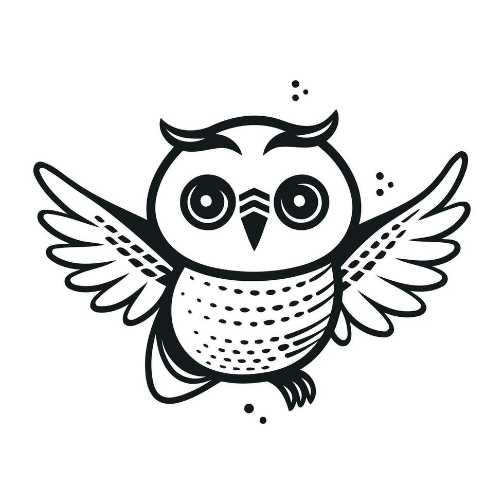 hibou avec ailes. vecteur illustration dans noir et blanc couleurs.