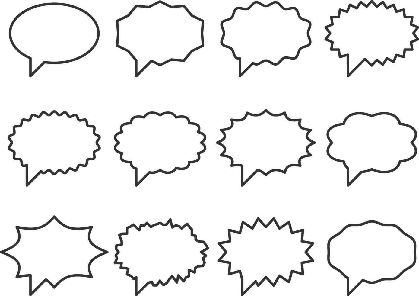 définir le vecteur de discours de bulles de conversation. éléments de conception d'icône de bulle vide vide. modèle de symbole de chat en ligne. silhouette d'autocollants de ballon de dialogue de collection.
