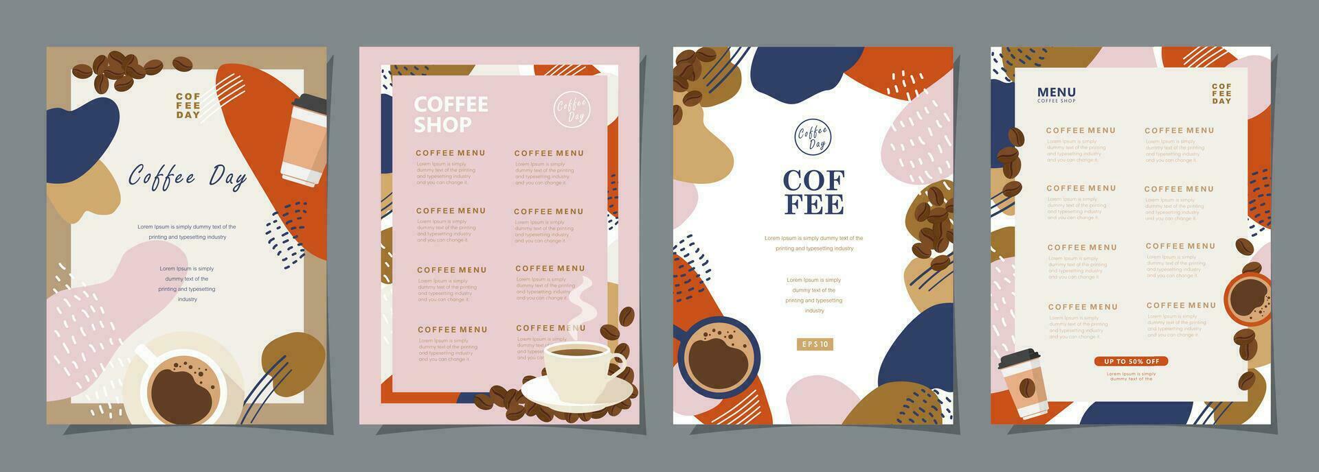 ensemble de esquisser bannières avec café des haricots et feuilles sur coloré Contexte pour affiche, couverture, menu ou un autre modèle conception. vecteur illustration.