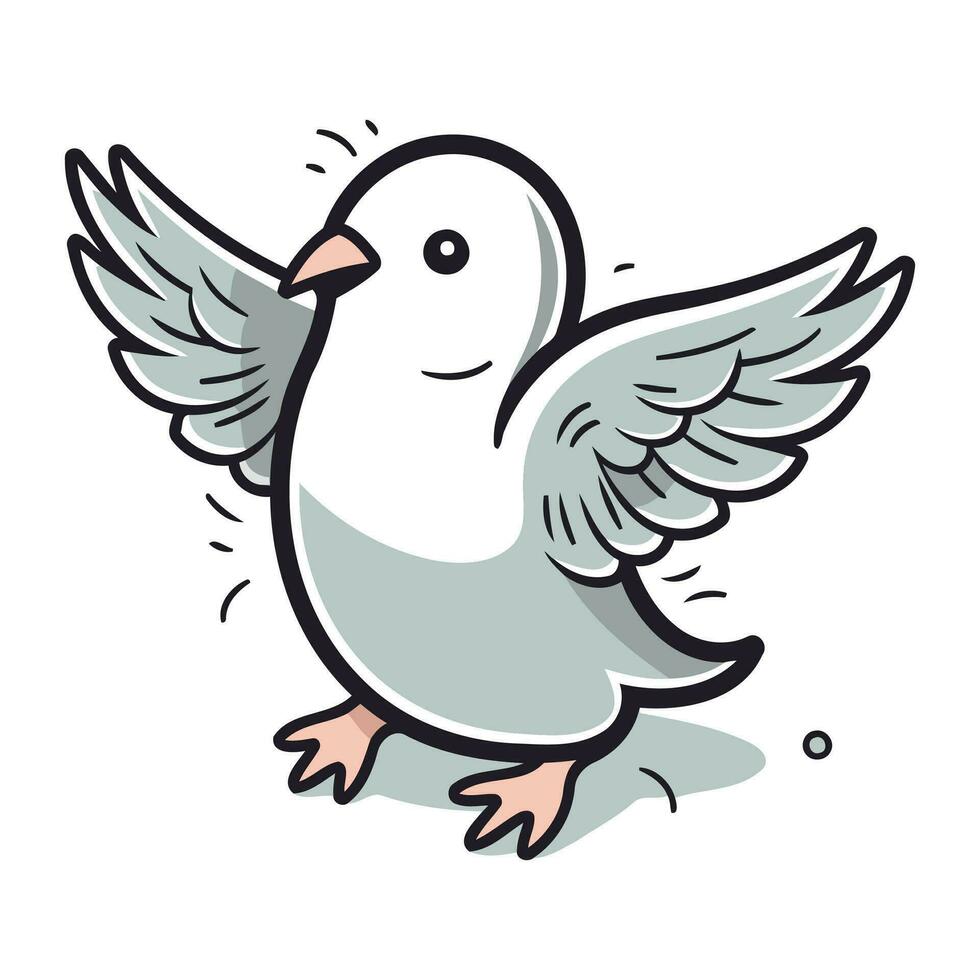 Pigeon en volant. vecteur illustration isolé sur blanc Contexte. main tiré griffonnage style.