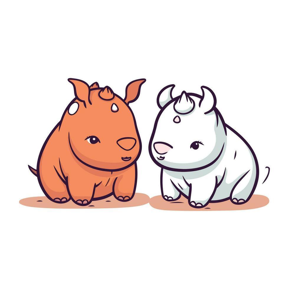 mignonne dessin animé porc et rhinocéros. vecteur illustration.