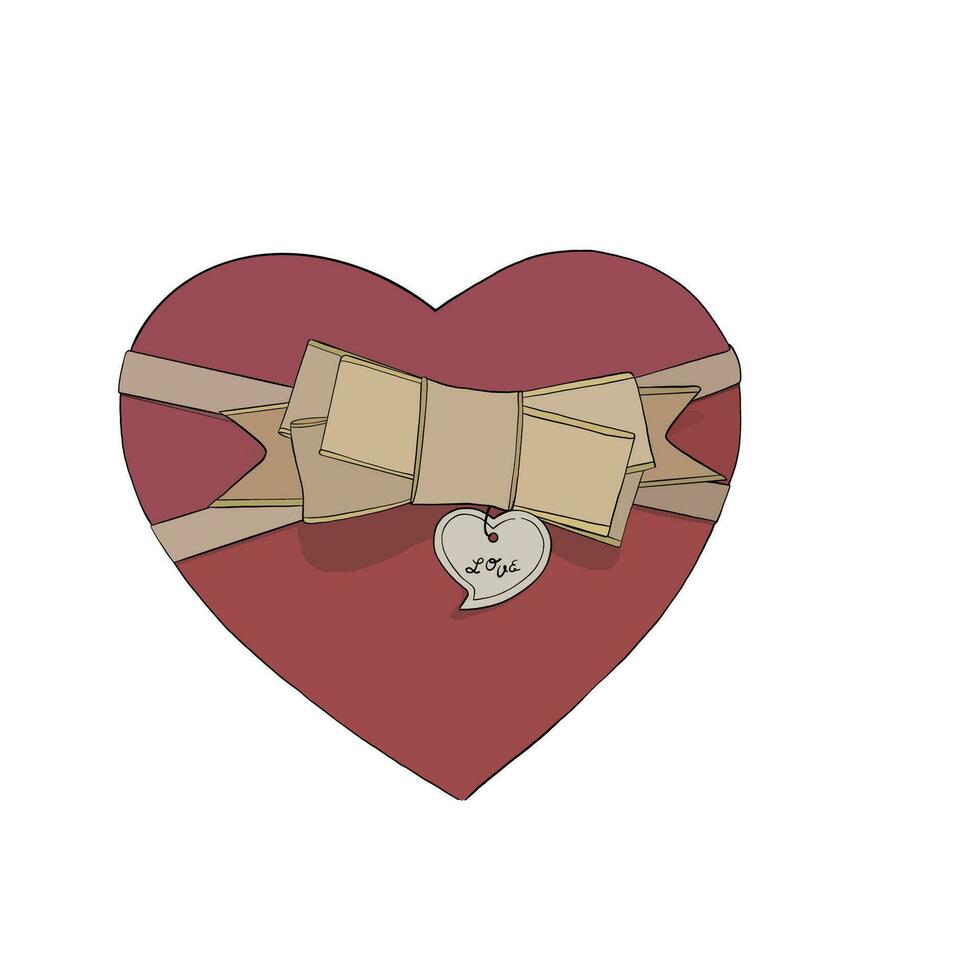 vecteur illustration de agréable rouge cœur boîte avec beige ruban arc et Nom carte. image pour carte postale ou bonbons ou cadeau boîte pour Nouveau année ou Noël
