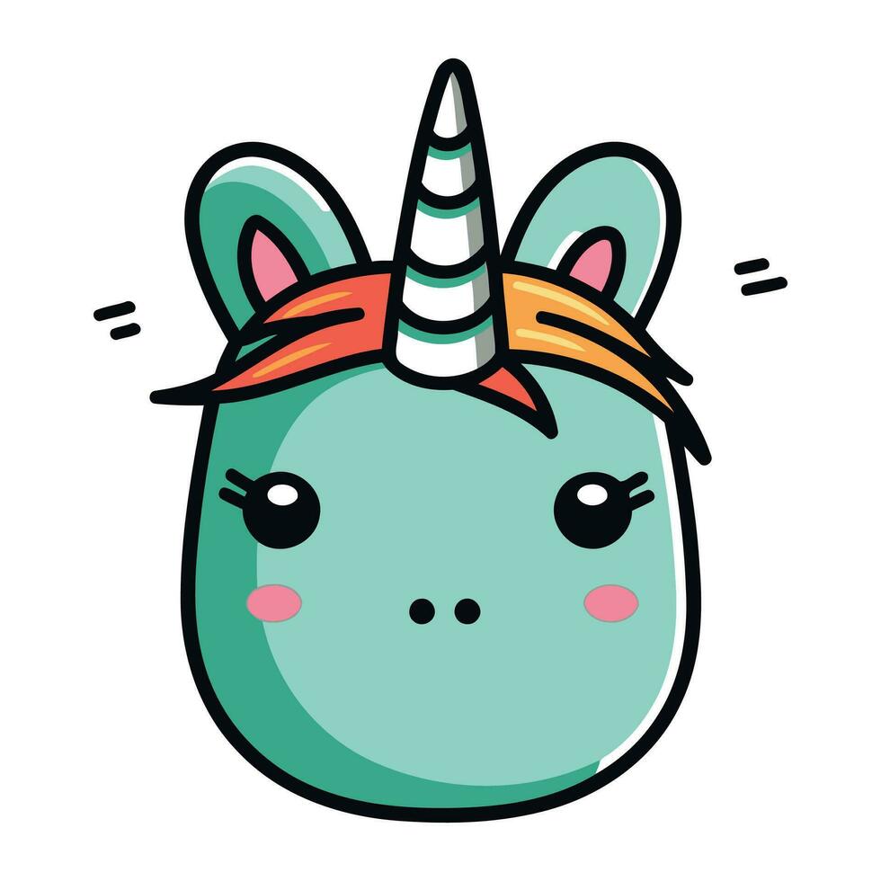 Licorne diriger. mignonne dessin animé kawaii personnage. vecteur illustration