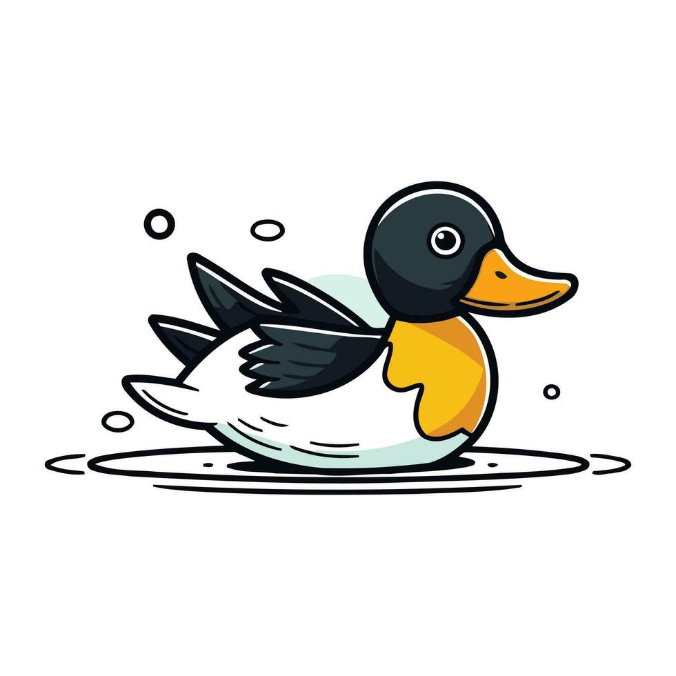 vecteur illustration de une mignonne canard nager dans le l'eau. isolé sur blanc Contexte.