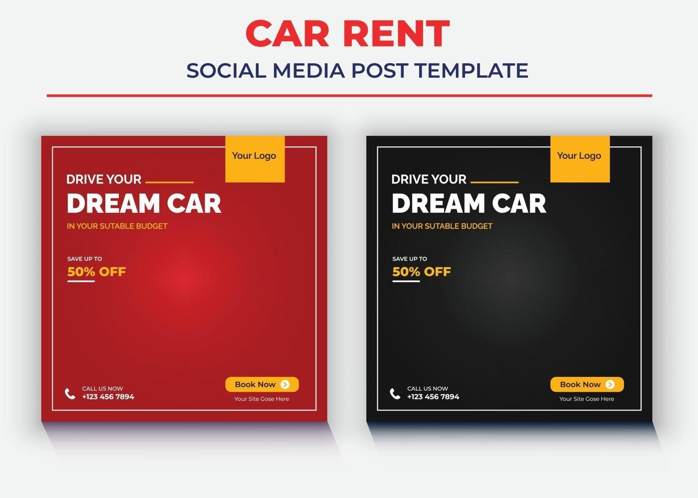 modèle de publication sur les réseaux sociaux de location de voiture vecteur