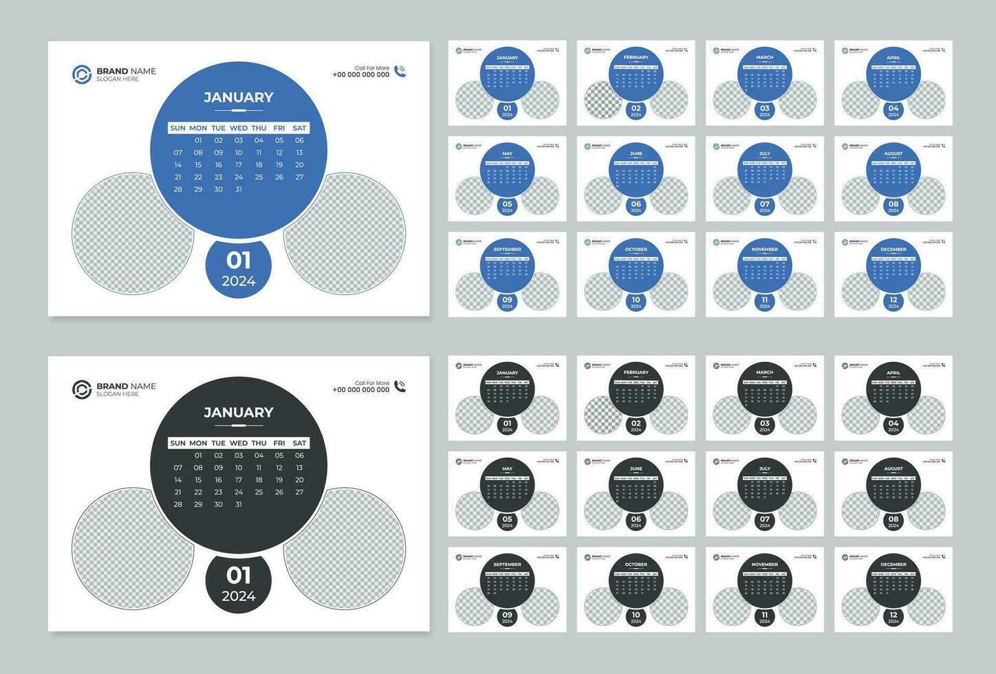 Facile noir et bleu Couleur moderne 2024 bureau calendrier conception modèle vecteur