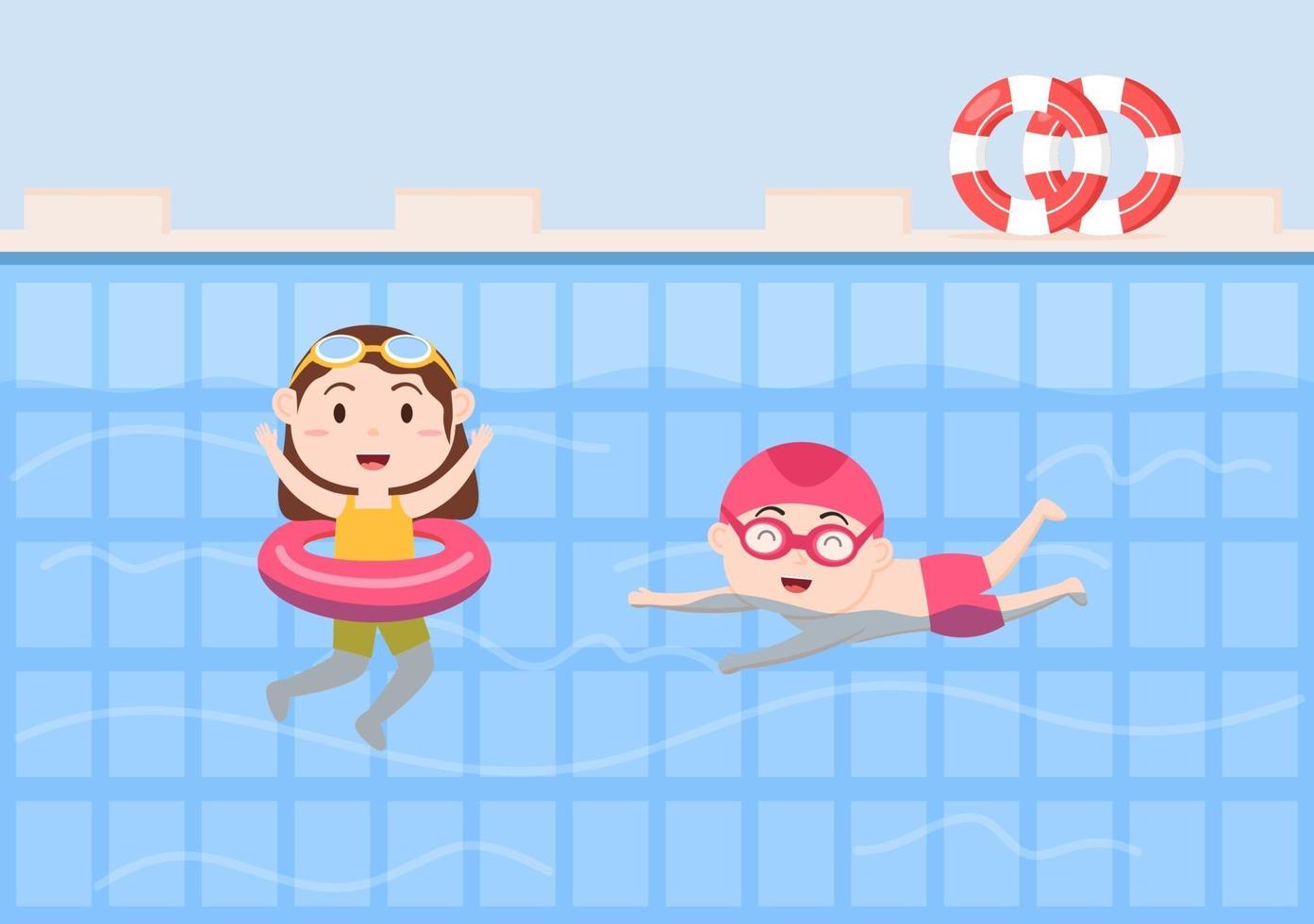 mignons petits enfants nageant illustration vectorielle vecteur