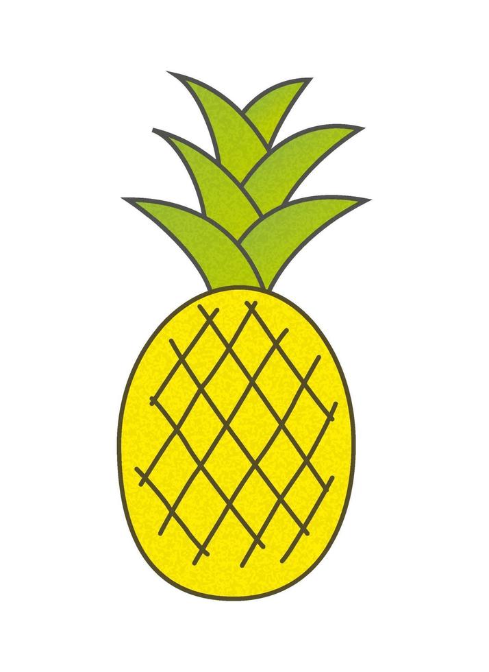 ananas jaune mûr dessiné coloré avec des feuilles vertes vecteur