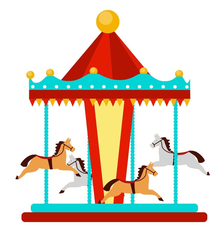 élément de parc d'attractions, carrousel avec chevaux. vecteur