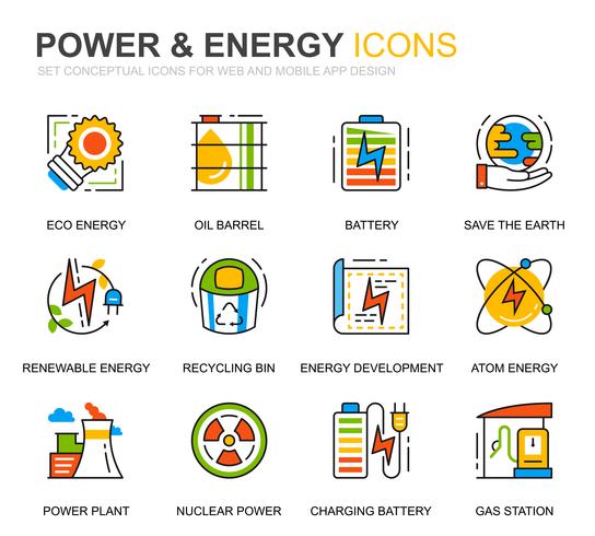 Simple Set Power Industry et Energy Line Icons pour sites Web et applications mobiles vecteur