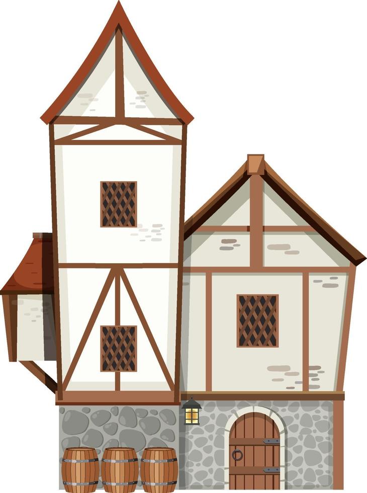Ancienne maison médiévale isolée sur fond blanc vecteur