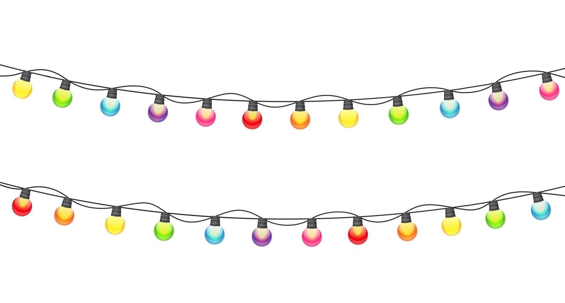 Ampoules de lampe guirlande multicolore festive sur fond blanc vecteur