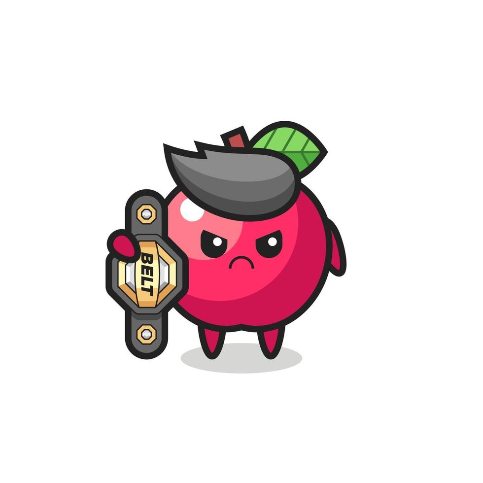 personnage mascotte pomme en tant que combattant mma avec la ceinture de champion vecteur