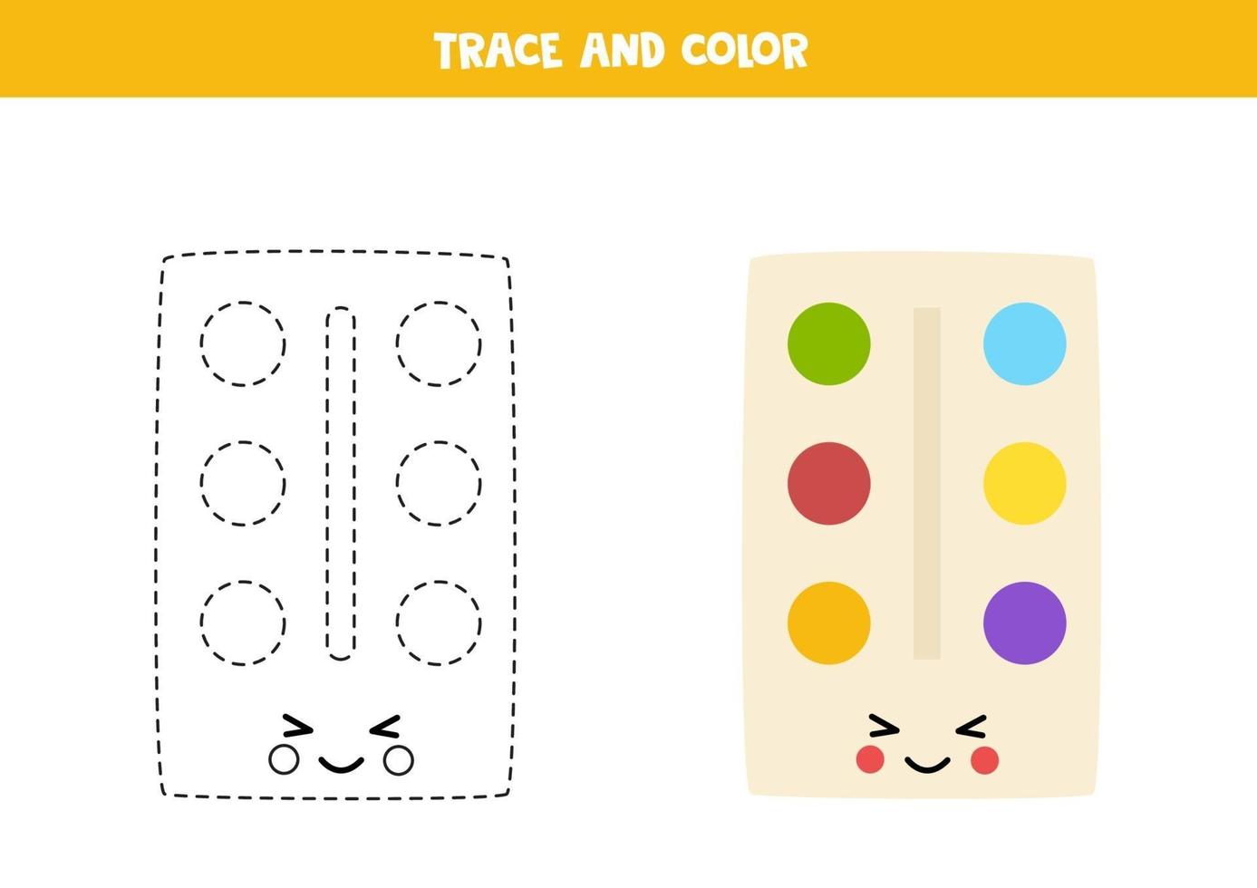 trace et colorie de jolies peintures kawaii. feuille de travail pour les enfants. vecteur