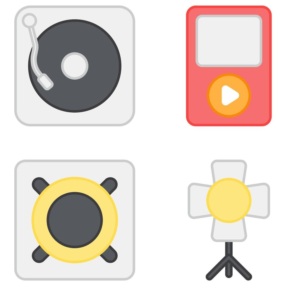 pack d'icônes plates musique et multimédia vecteur