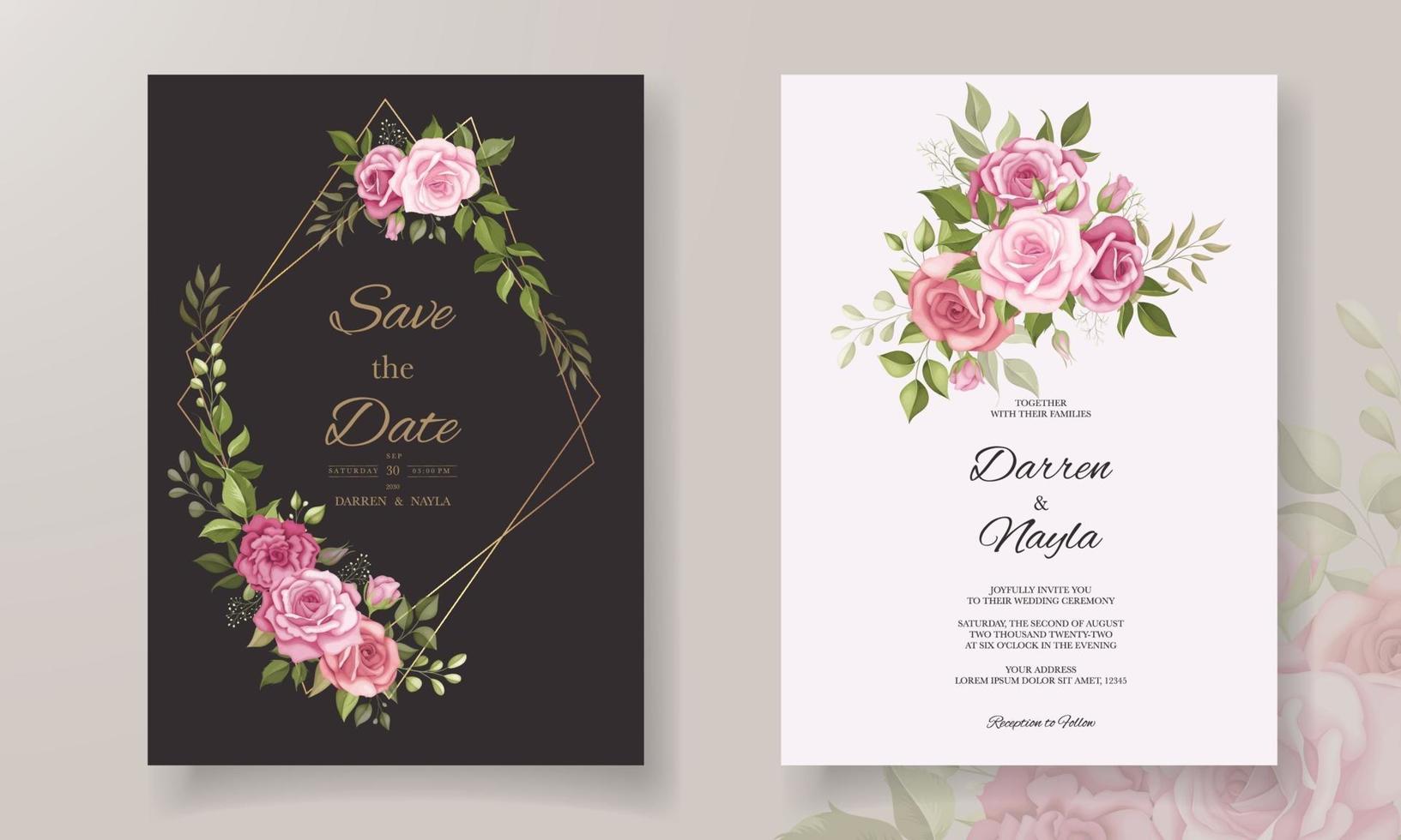 belle carte d'invitation de mariage floral vecteur