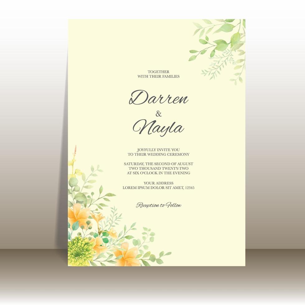 belle carte d'invitation de mariage aquarelle florale vecteur