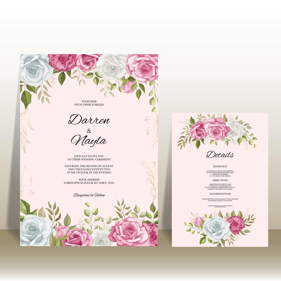 carte d'invitation de mariage floral de luxe et élégante vecteur