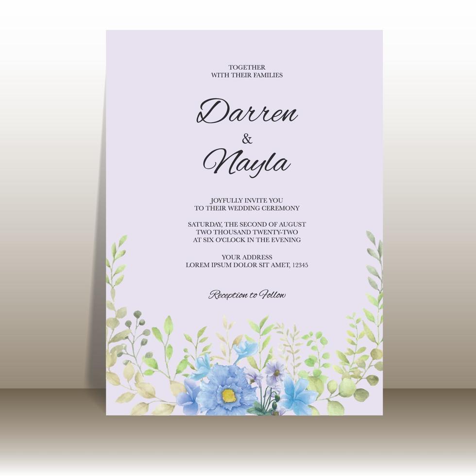 invitation de mariage élégante avec fleur aquarelle vecteur