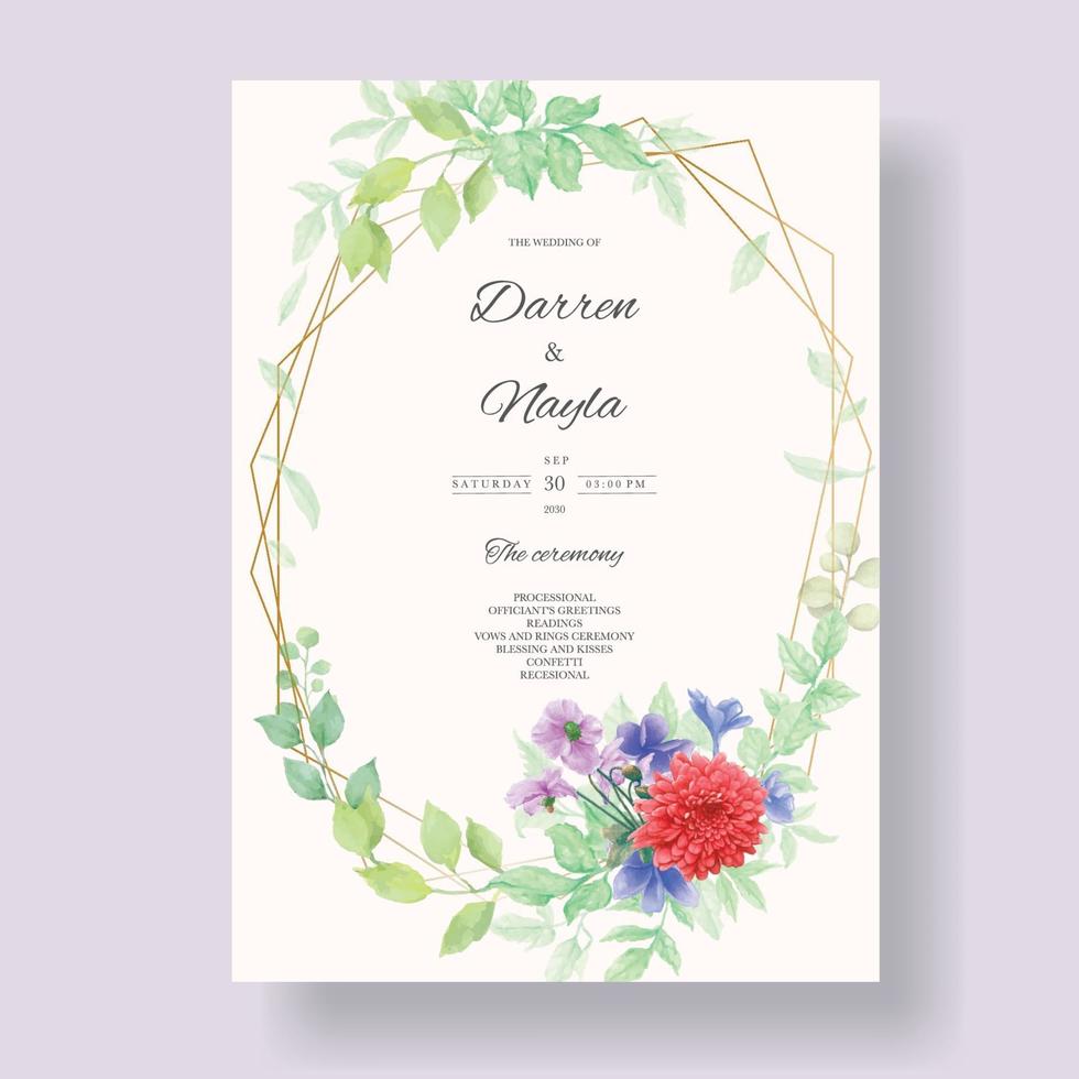 modèle d'invitation de mariage floral serti d'aquarelle de fleurs élégantes vecteur