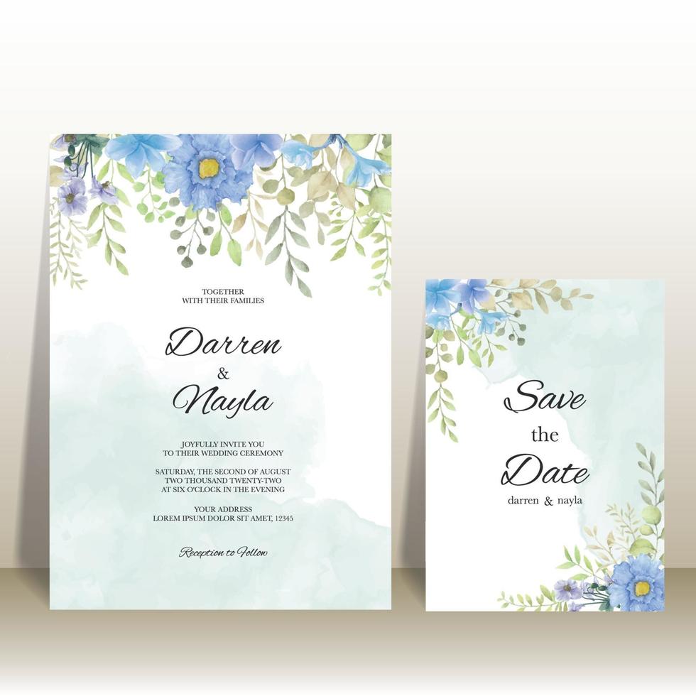 invitation de mariage élégante avec fleur aquarelle vecteur