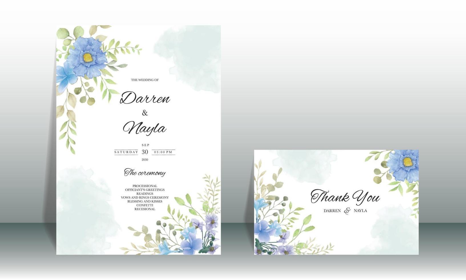 invitation de mariage élégante avec fleur aquarelle vecteur