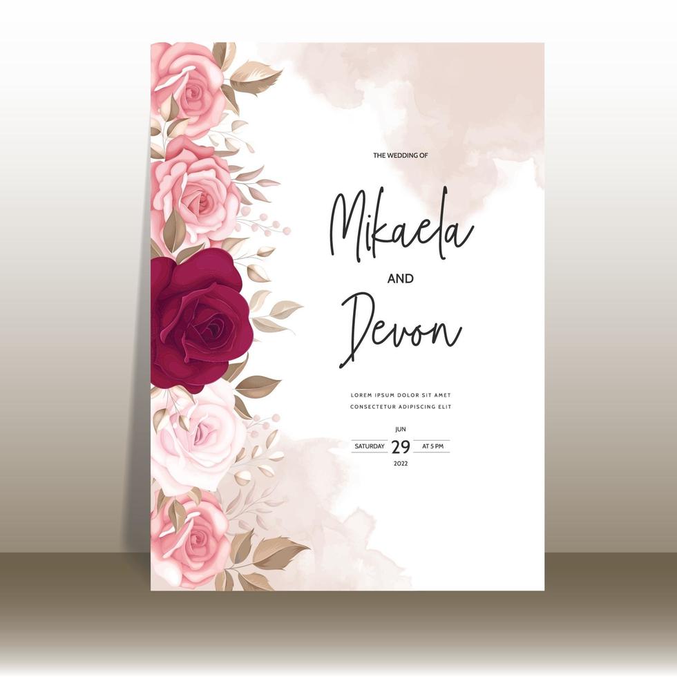 carte d'invitation de mariage élégante avec de belles roses marron vecteur