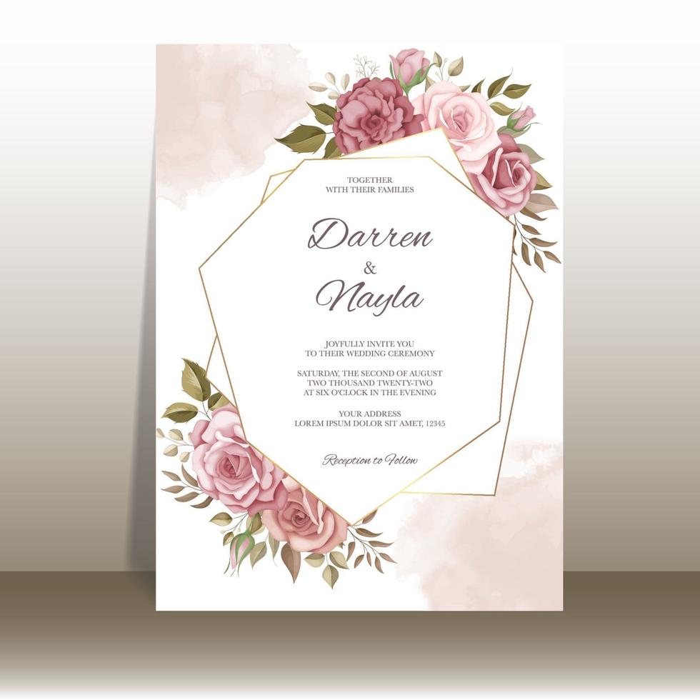 belle invitation de mariage avec ornement rose vecteur