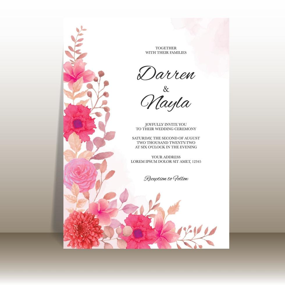 belle invitation de mariage avec décoration florale vecteur