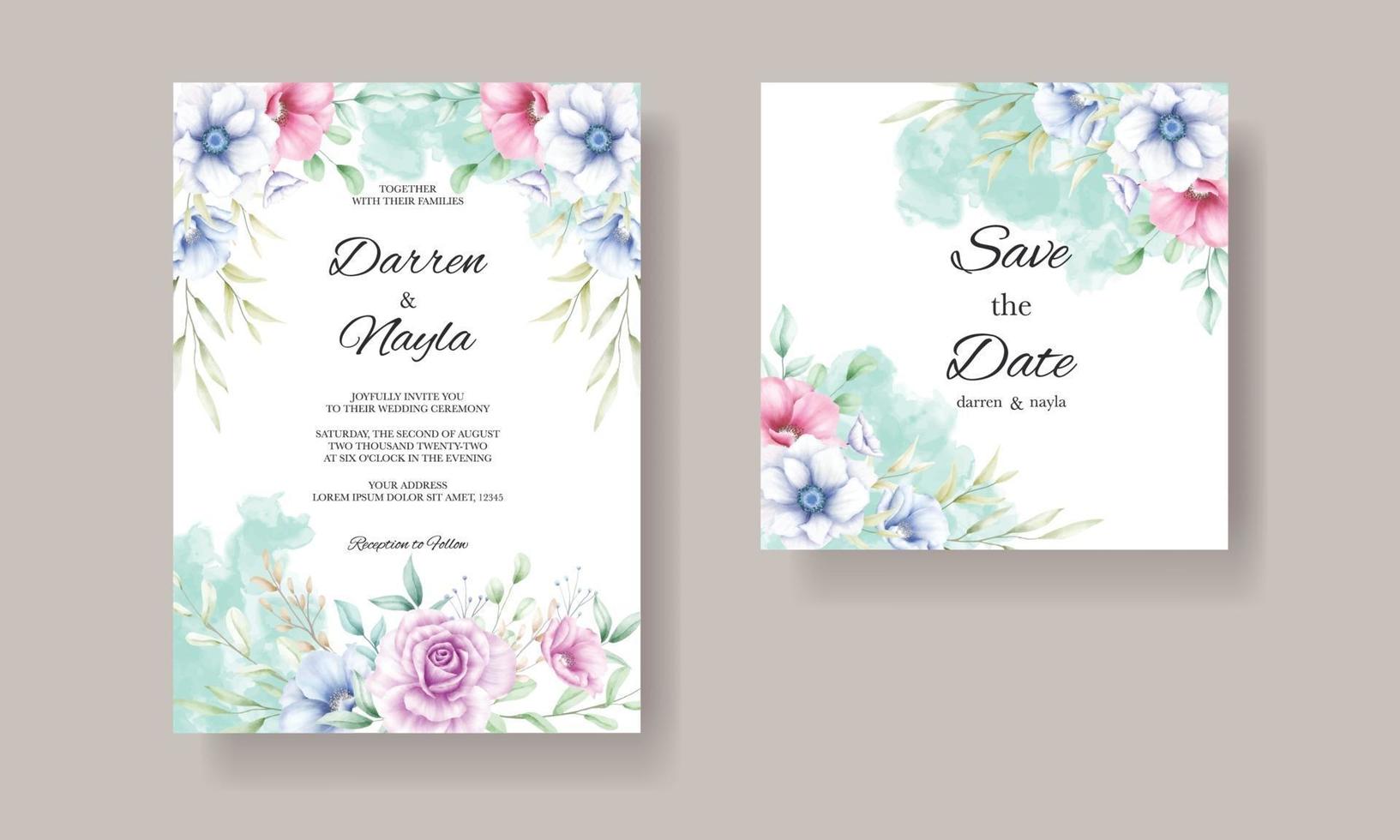 carte d'invitation de mariage floral aquarelle élégante et luxueuse vecteur