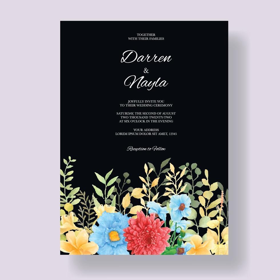 beau modèle de carte d'invitation de mariage aquarelle floral vecteur