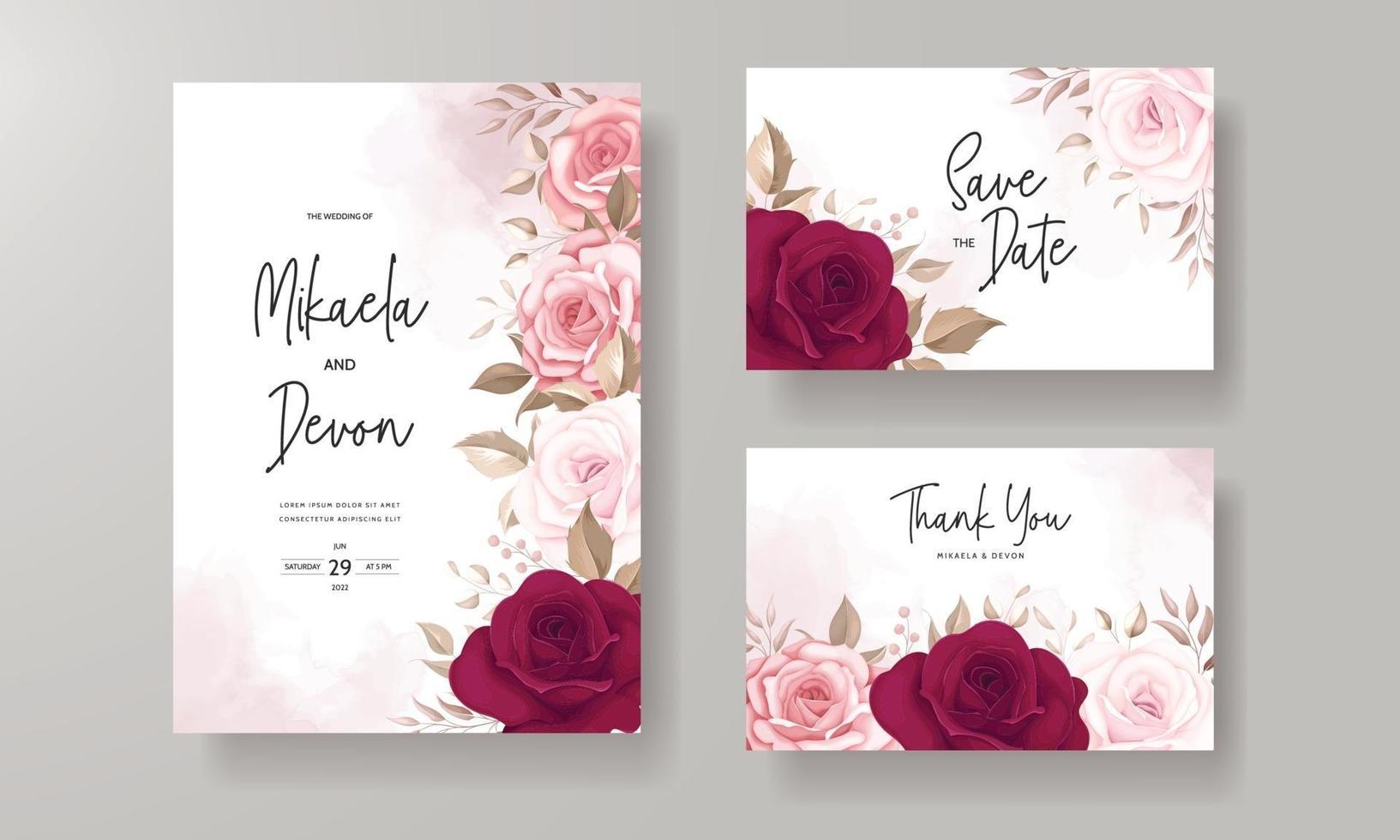 carte d'invitation de mariage élégante avec de belles roses marron vecteur