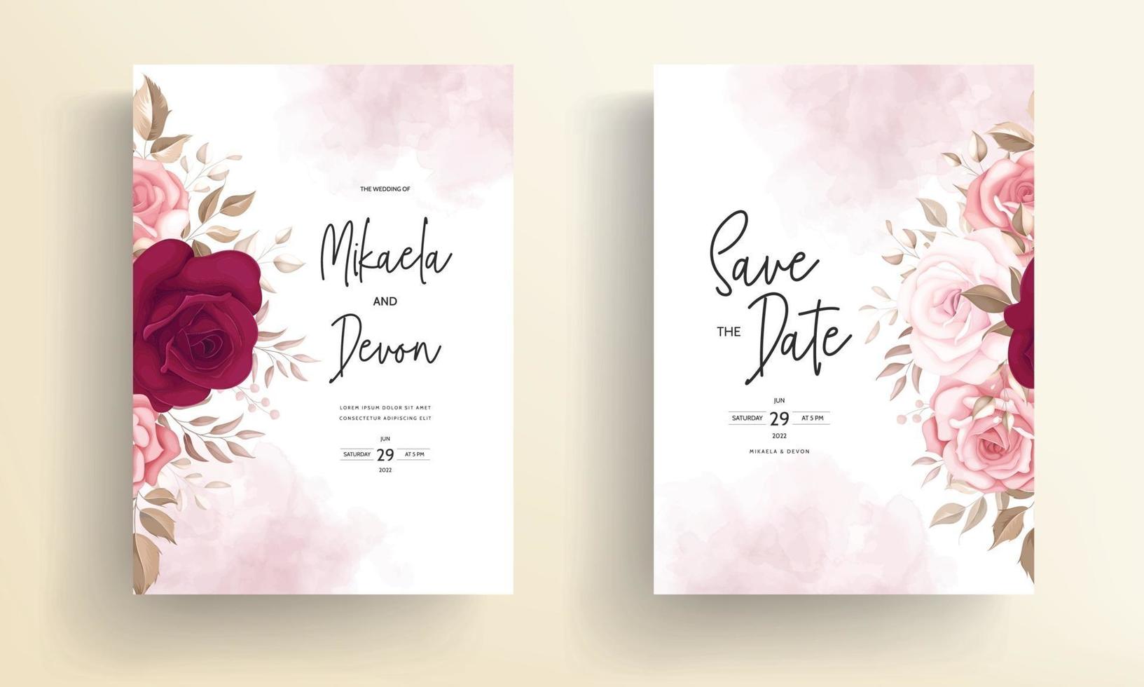 carte d'invitation de mariage élégante avec de belles roses marron vecteur