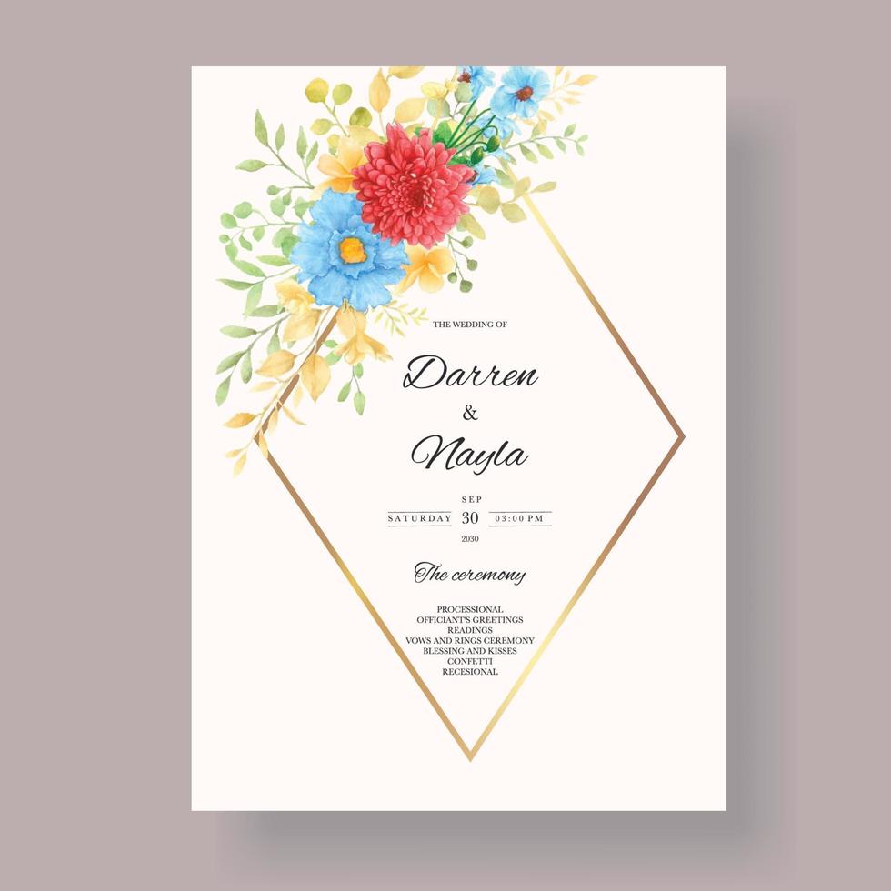 beau modèle de carte d'invitation de mariage aquarelle floral vecteur