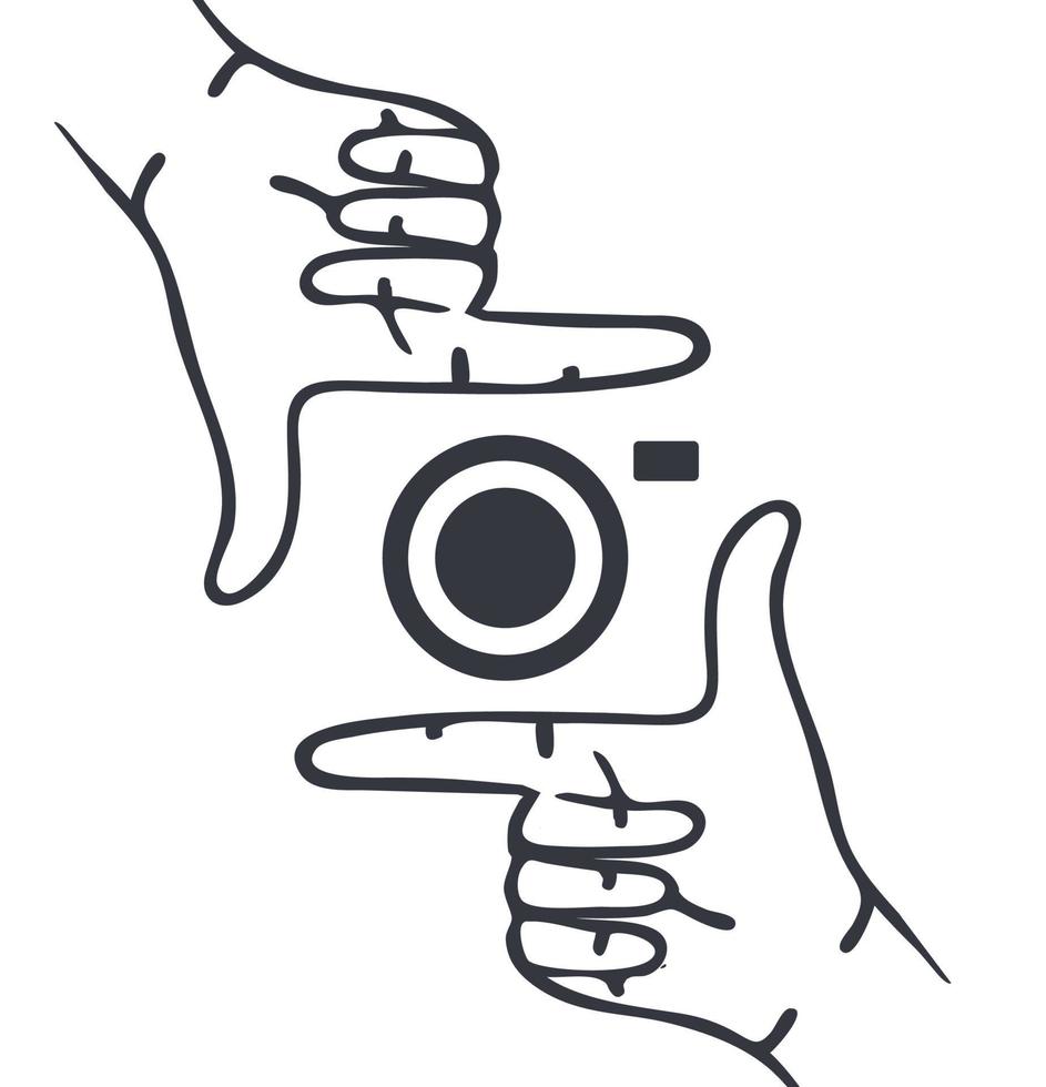 style plat d'icône de caméra main doodle vecteur