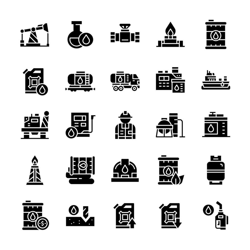 ensemble d'icônes de l'industrie pétrolière avec style glyphe. vecteur