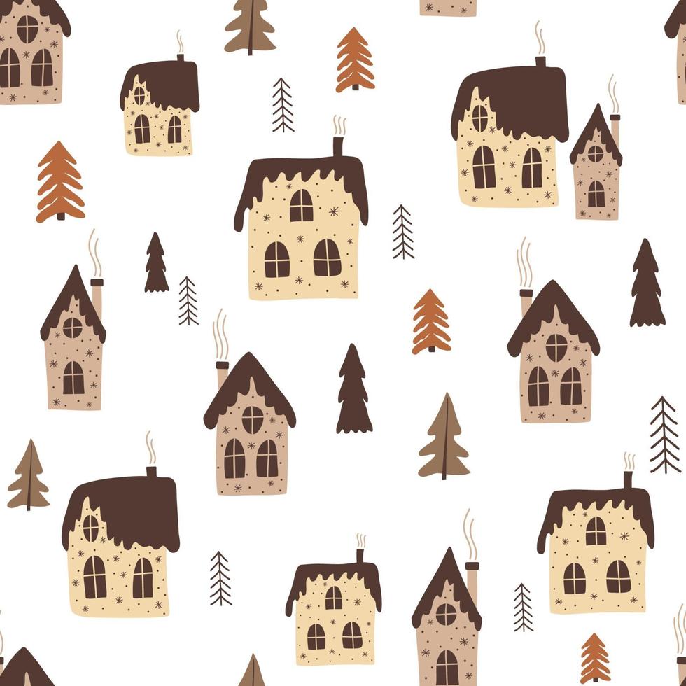 modèle sans couture de noël avec des maisons de style doodle vecteur