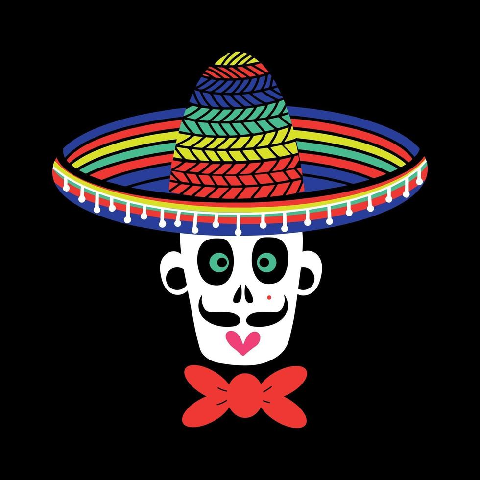 un crâne mexicain d'un homme zombie dans un chapeau sombrero vecteur