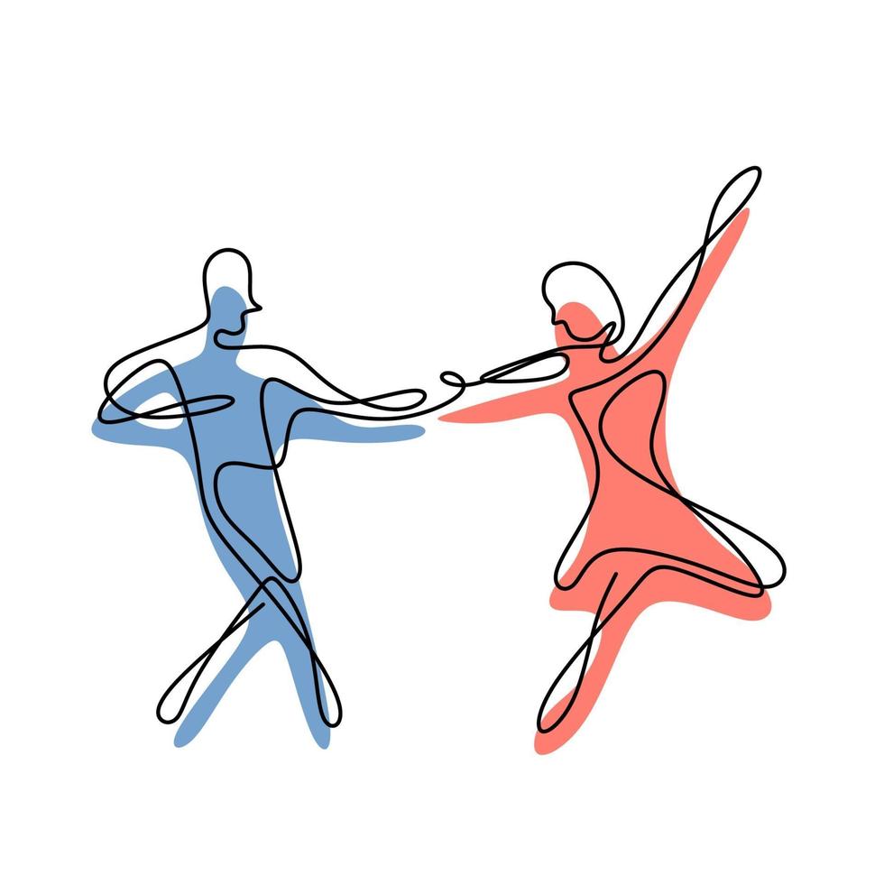 dessin au trait continu dansant, couple abstrait dessiné à la main vecteur