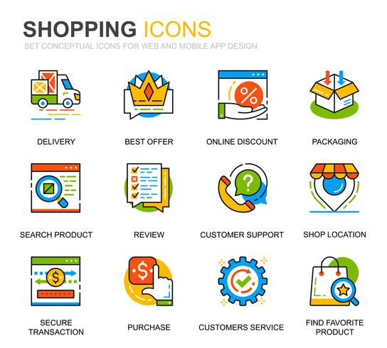 Icônes de ligne de magasinage et de commerce électronique simples pour sites Web et applications mobiles vecteur