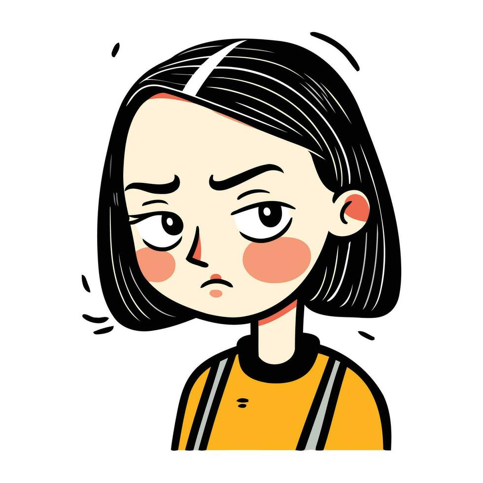 portrait de une triste fille. vecteur illustration dans dessin animé style.