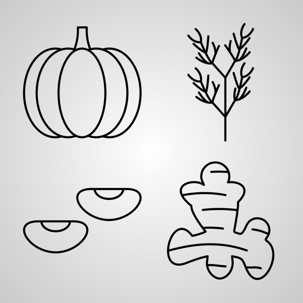 contour des icônes de légumes isolés sur fond blanc vecteur