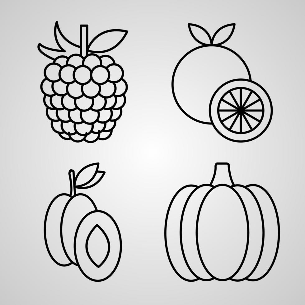 jeu d'icônes de ligne de fruits de symbole vectoriel dans le style de contour branché