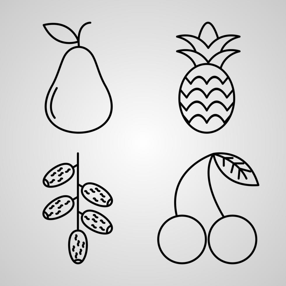ensemble d'icônes du design plat de fine ligne de fruits vecteur