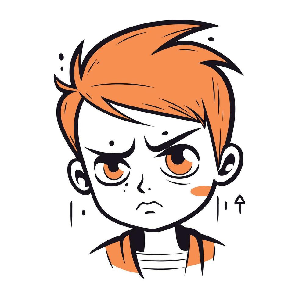 triste garçon avec rouge cheveux. vecteur illustration de une triste garçon.