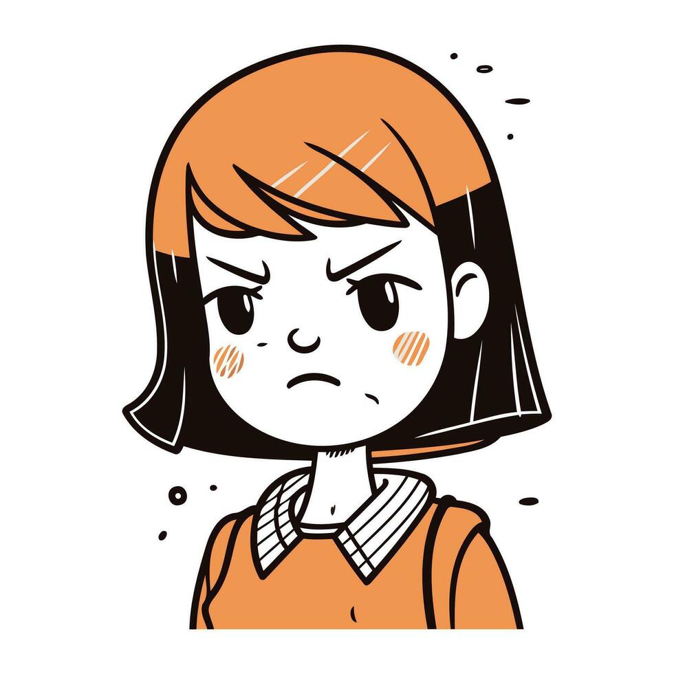 en colère peu fille avec triste expression. vecteur illustration dans dessin animé style.