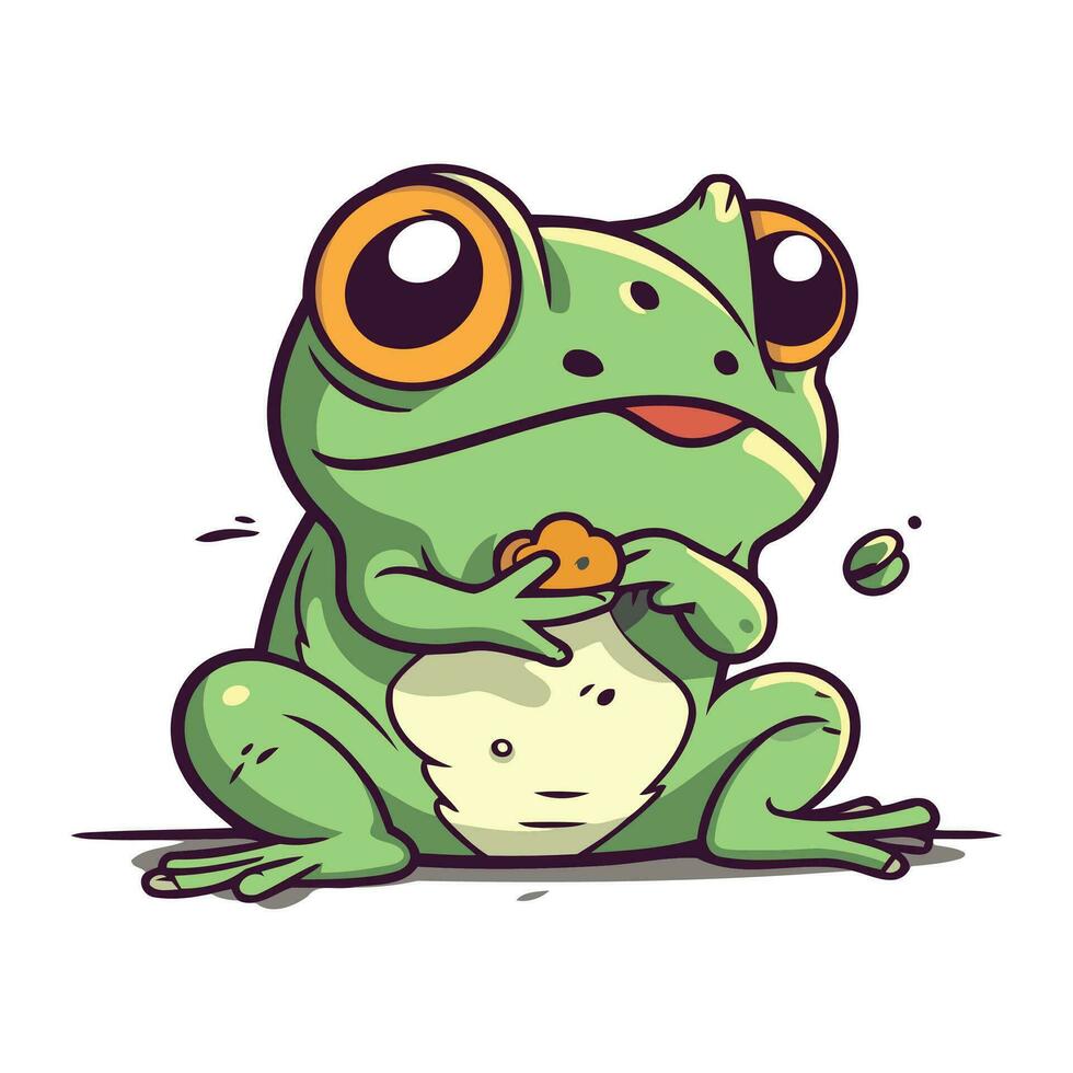 grenouille avec une pièce de fromage. vecteur illustration de une dessin animé grenouille.