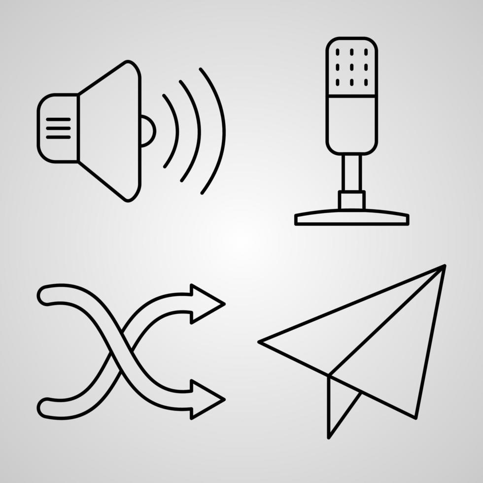 Jeu d'icônes de ligne multimédia isolé sur des symboles de contour blanc multimédia vecteur